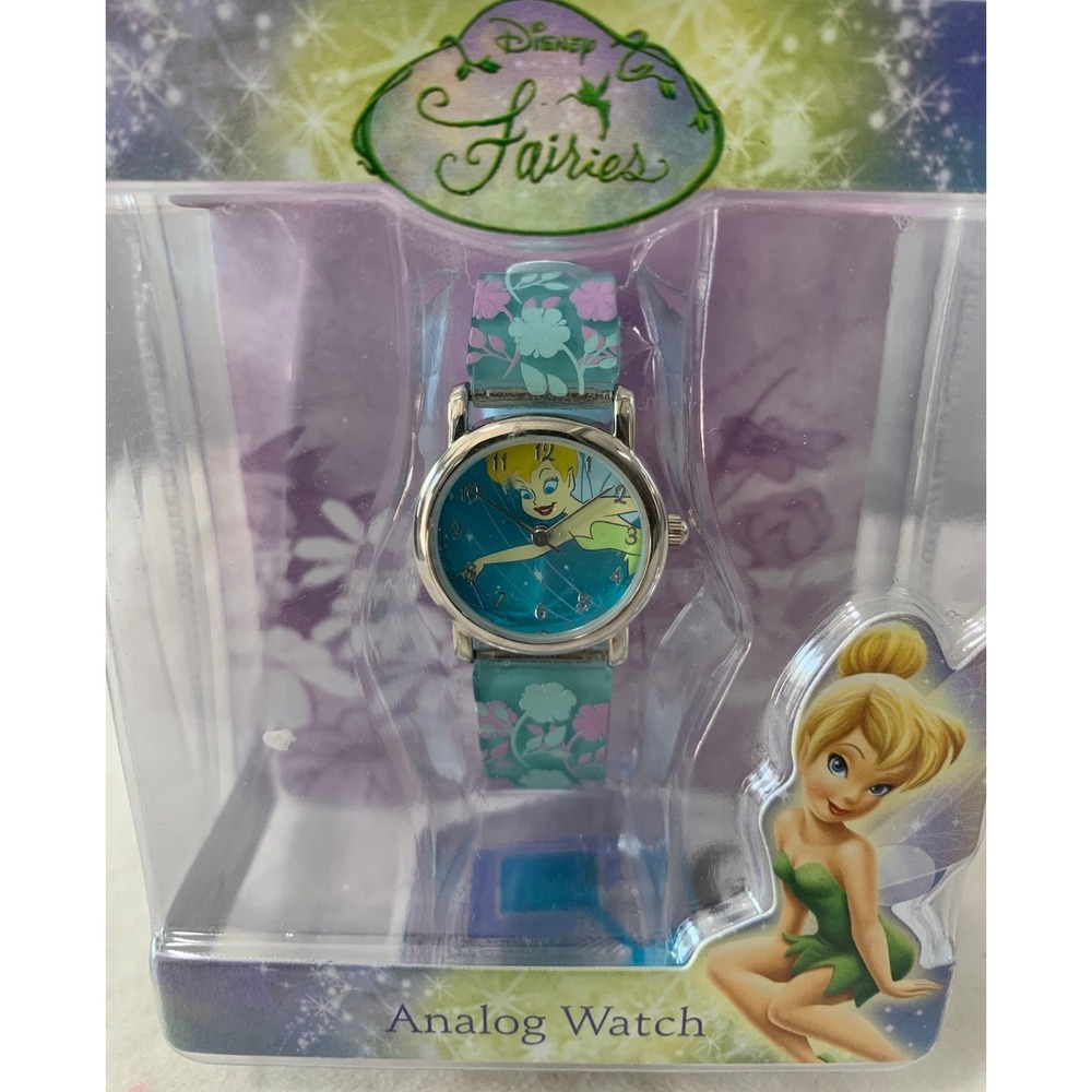 Disney Fairies Tinker Bell Analog Watch Teal Floral Strap NIB Child #903